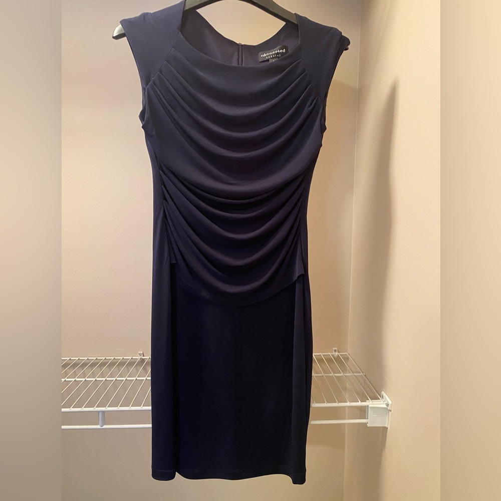 Connected Apparel Navy Sleeveless Sheath Draped Dress With Back Zipper size 6